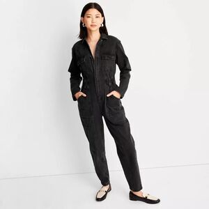 NWT UNIVERSAL THREAD Women's Long Sleeve Denim Jumpsuit Washed Black 4/S